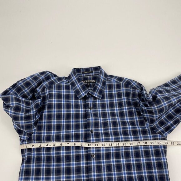 Express Modern Fit Blue Plaid Button Up Shirt Mens Size Medium Office Business - Picture 7 of 8